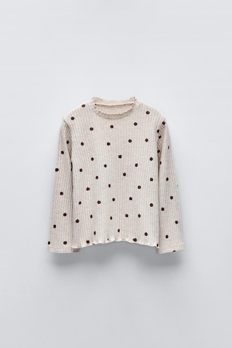 T. japan dot blouse ホワイト（ソフトタッチ ドット柄 リブTシャツ 