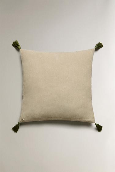HOUSSE DE COUSSIN FLEUR ET POMPON - Vert de Zara - Image 3