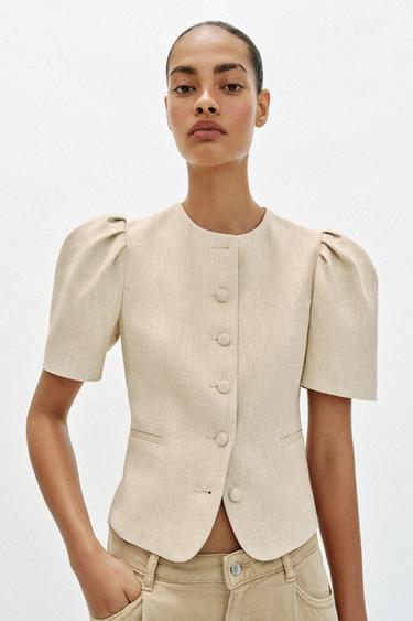 Zara PUFF SLEEVE BLAZER - Light beige