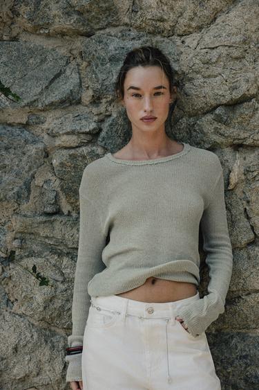 TOP BRUT MANCHES LONGUES - Kaki de Zara