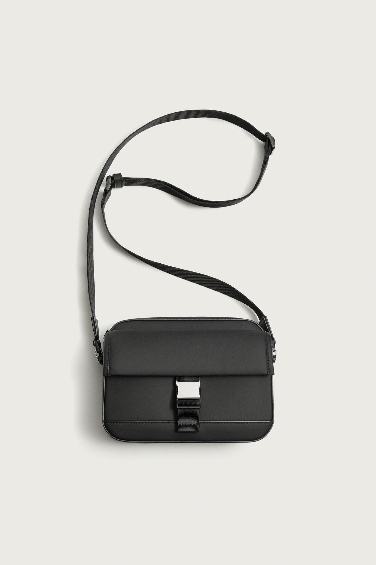 RUBBERIZED CROSSBODY BAG WITH BUCKLE — Black