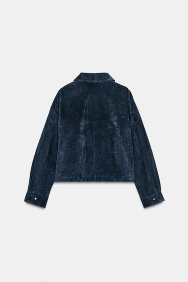100% LEATHER BOMBER JACKET - Navy blue by Zara - Image 7