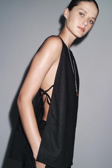 TOP COM LINHO ZW COLLECTION - Preto da Zara