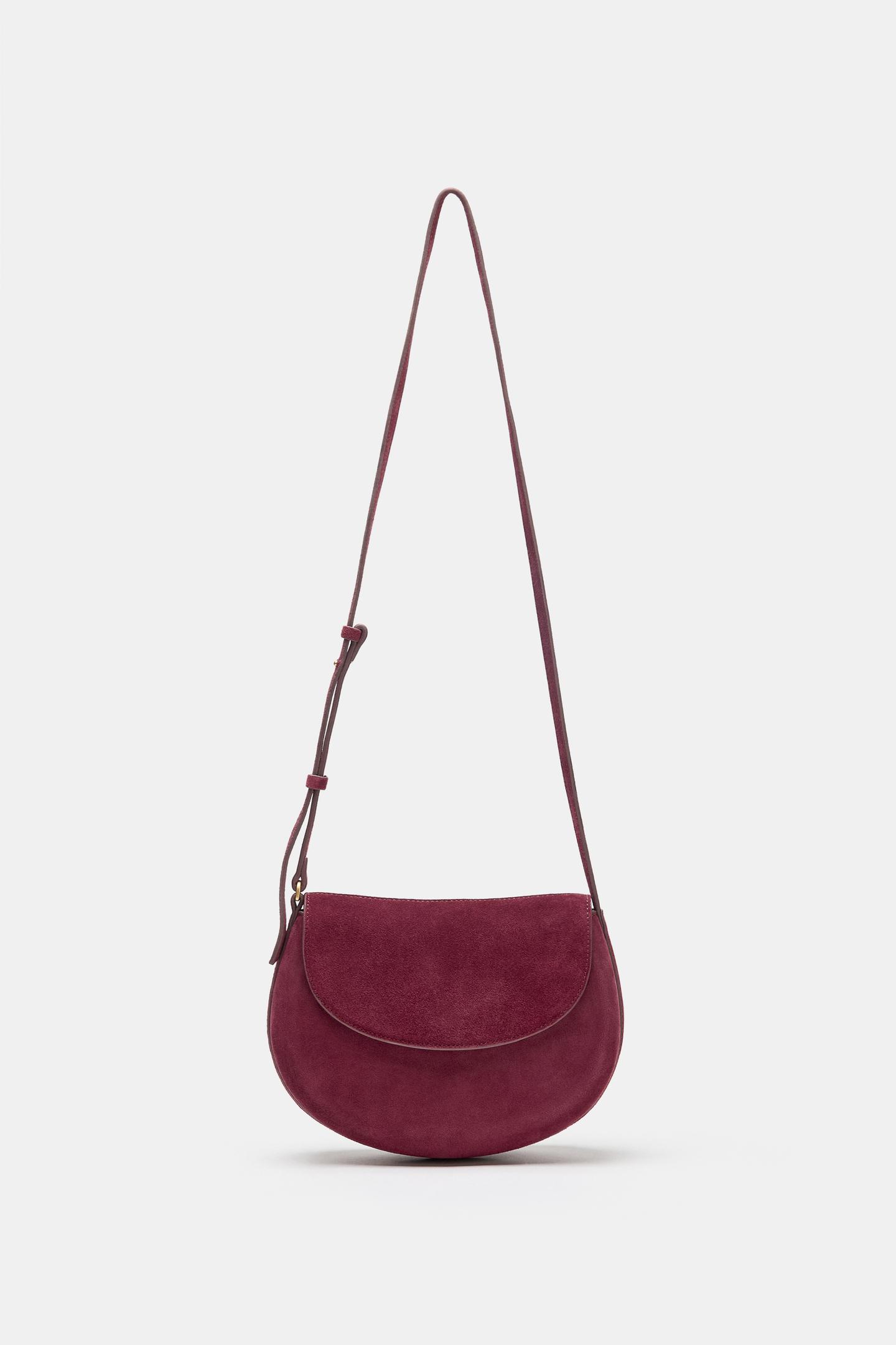 Женская сумка Zara Leather Crossbody, цвет: Бордовый красный — фото 3