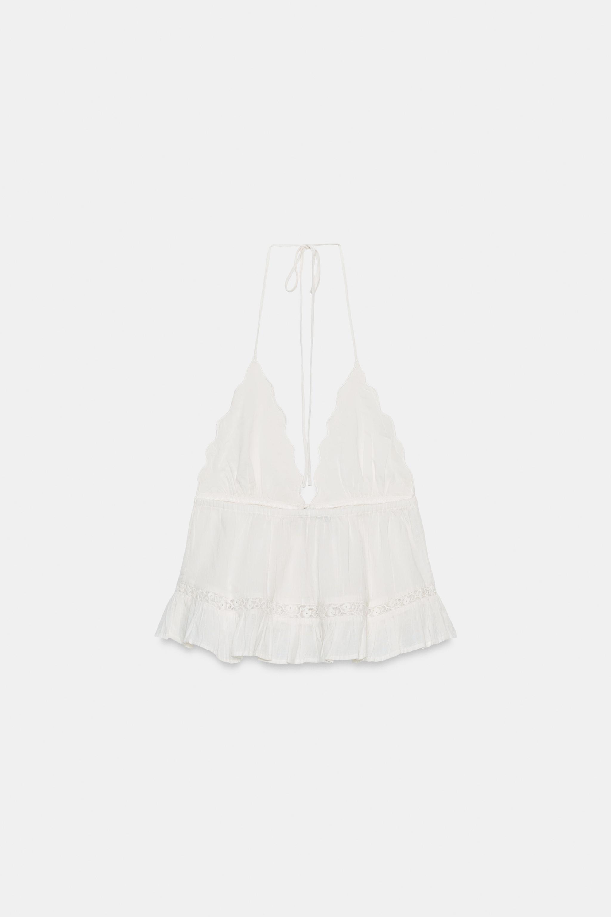 Zara İşlemeli Halter Yaka Müslin Top görsel 5