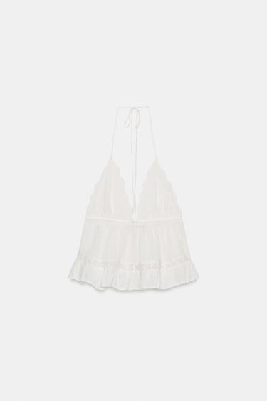TOP HALTER EN GAZE BRODÉE - Blanc de Zara - Image 6