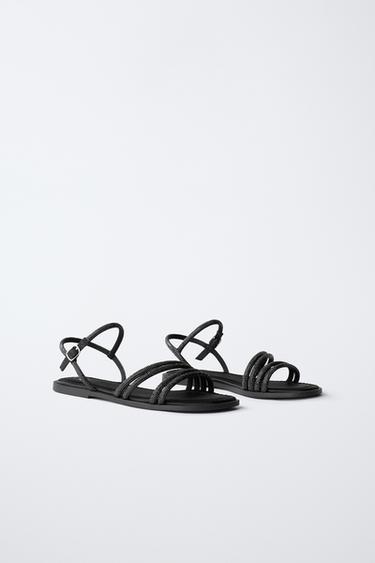 SHINY STRAPPY SANDALS - Black by Zara