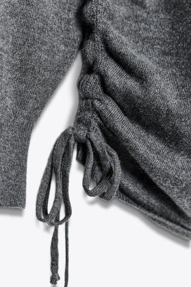 KNIT SWEATER WITH TIE DETAILS - Grey by Zara - Image 8