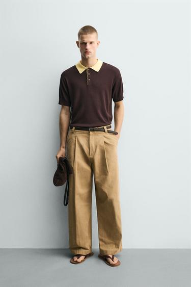 Zara 撞色寬鬆針織POLO衫 - 棕色 - 圖片 0
