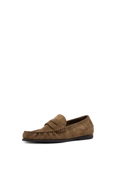 Zara Soft leather penny loafers - taupe brown
