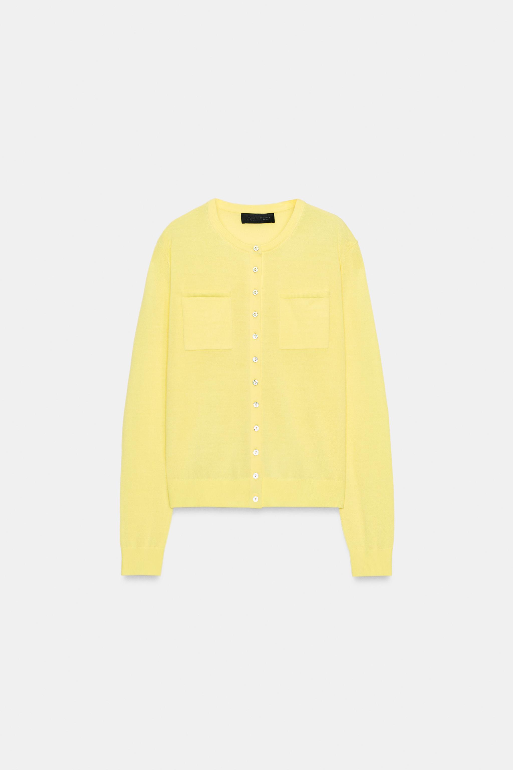 ウール混ポケット付きカーディガン - ライトイエロー | ZARA Japan / 日本