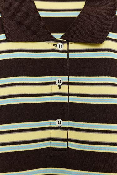 STRIPED LONG SLEEVE POLO SHIRT - Brown-Blue by Zara - Image 7