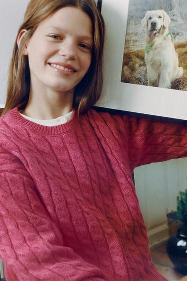 CABLE-KNIT JUMPER - Raspberry by Zara