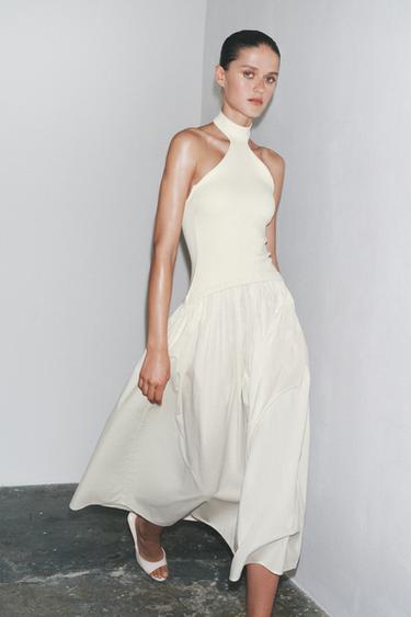 Zara COMBINATION HALTER DRESS - Ecru - Image 0