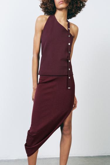 ASYMMETRIC CREPE SKIRT - Burgundy by Zara
