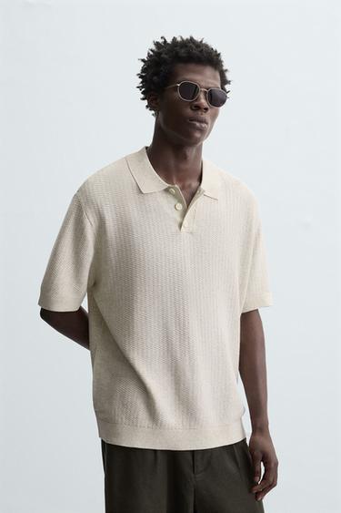 TEXTURED KNIT POLO SHIRT - Beige by Zara