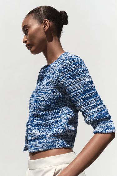 FRENCH SLEEVE KNIT CARDIGAN - Blue/White by Zara - Image 4