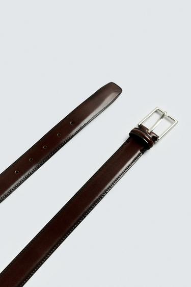 LEATHER TOPSTITCH BELT - Brown by Zara - Image 3