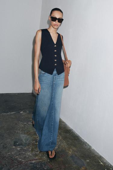 TOP GILET IN MAGLIA TINTA UNITA - Blu Marino di Zara - Immagine 0