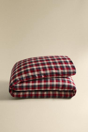 CHRISTMAS TARTAN COTTON FLANNEL DUVET COVER - Ecru by Zara - Image 4