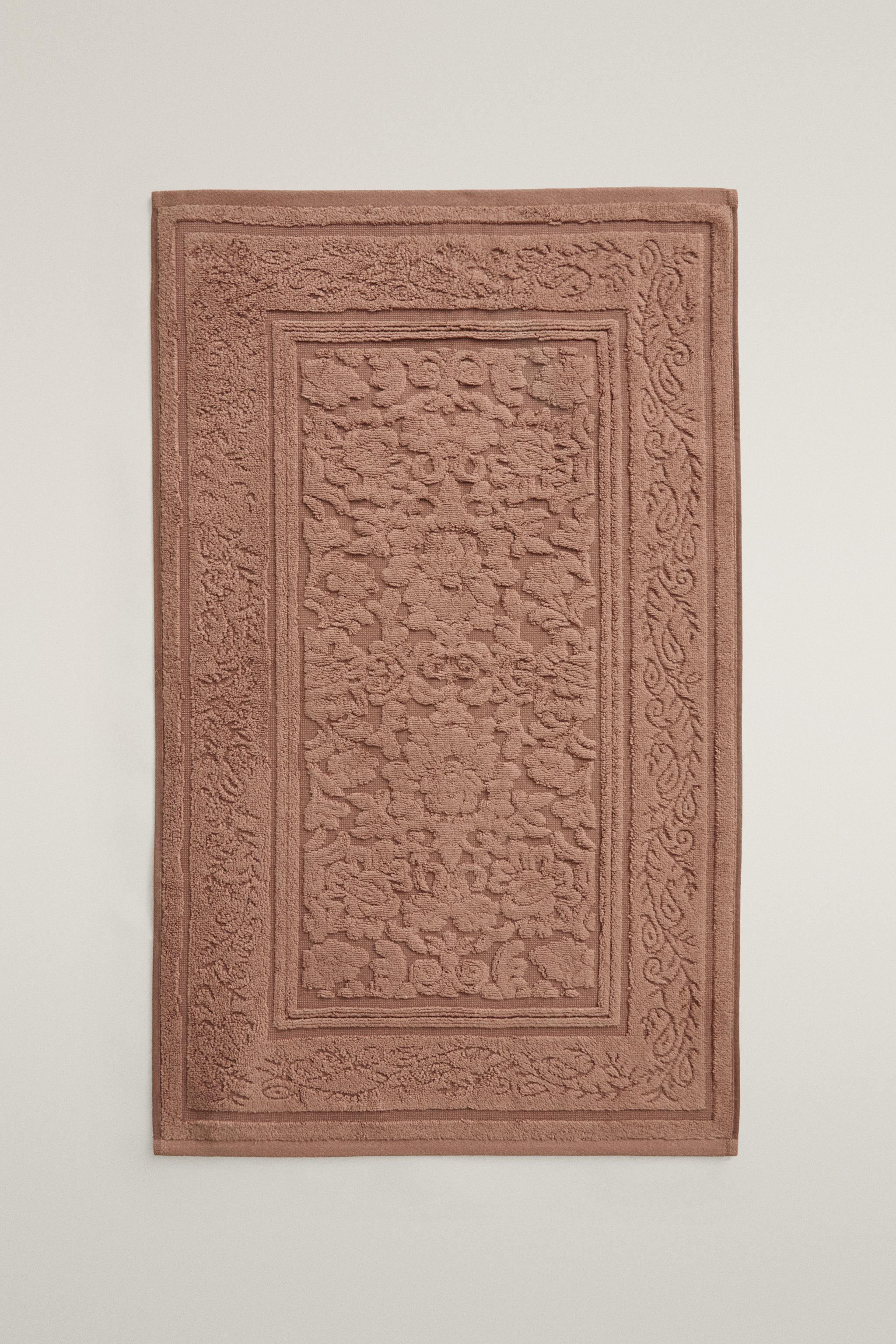 FLORAL JACQUARD BATH MAT — Dark russet