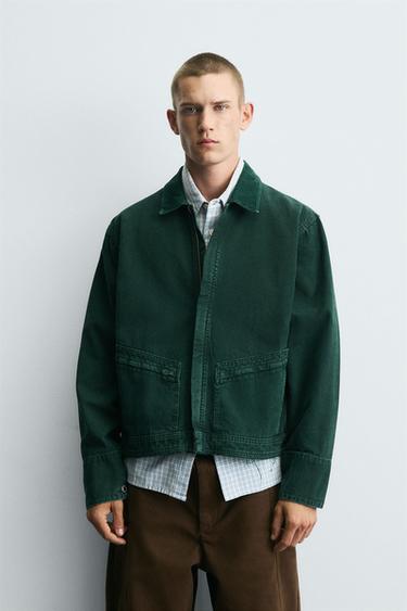 Zara 合身短版牛仔外套 - 綠色