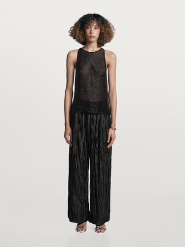 Zara Creased pleated-effect wide-leg trousers - Black - Image 0