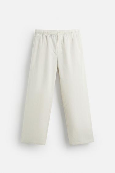 Zara STRIPED COTTON HEMP PANTS - Striped