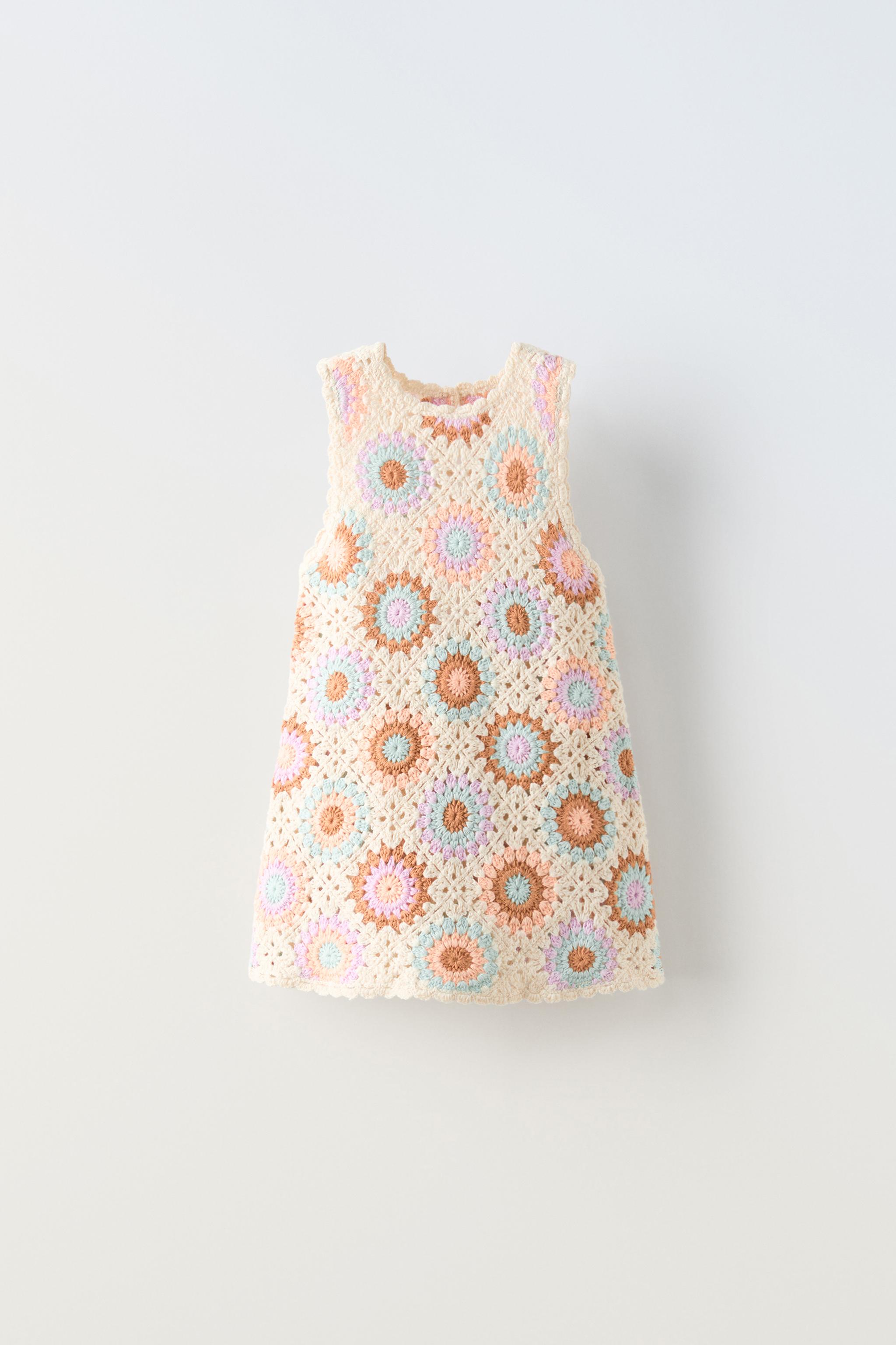 Zara 2024 baby girl embroidered flower crocheted dress