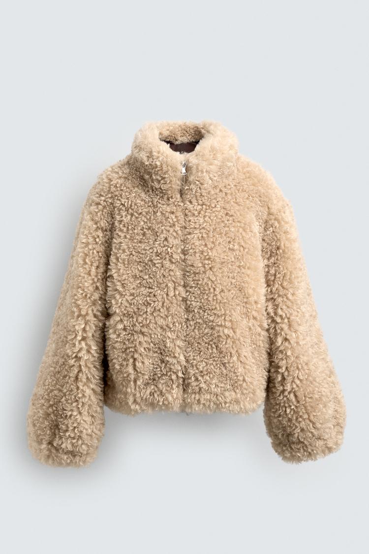 FAUX FUR BOMBER JACKET HARRY LAMBERT FOR ZARA X DISNEY Sand