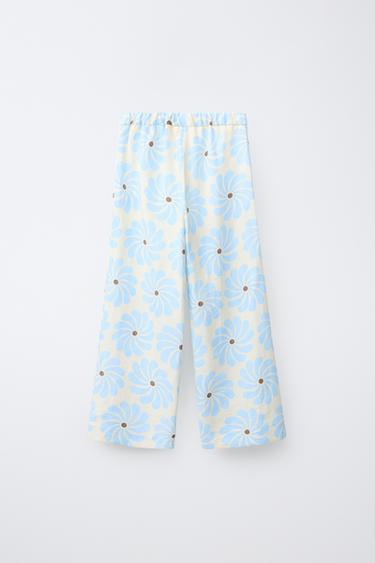 DETACHABLE PAREO PRINT WIDE-LEG TROUSERS - Ecru / Blue by Zara - Image 2