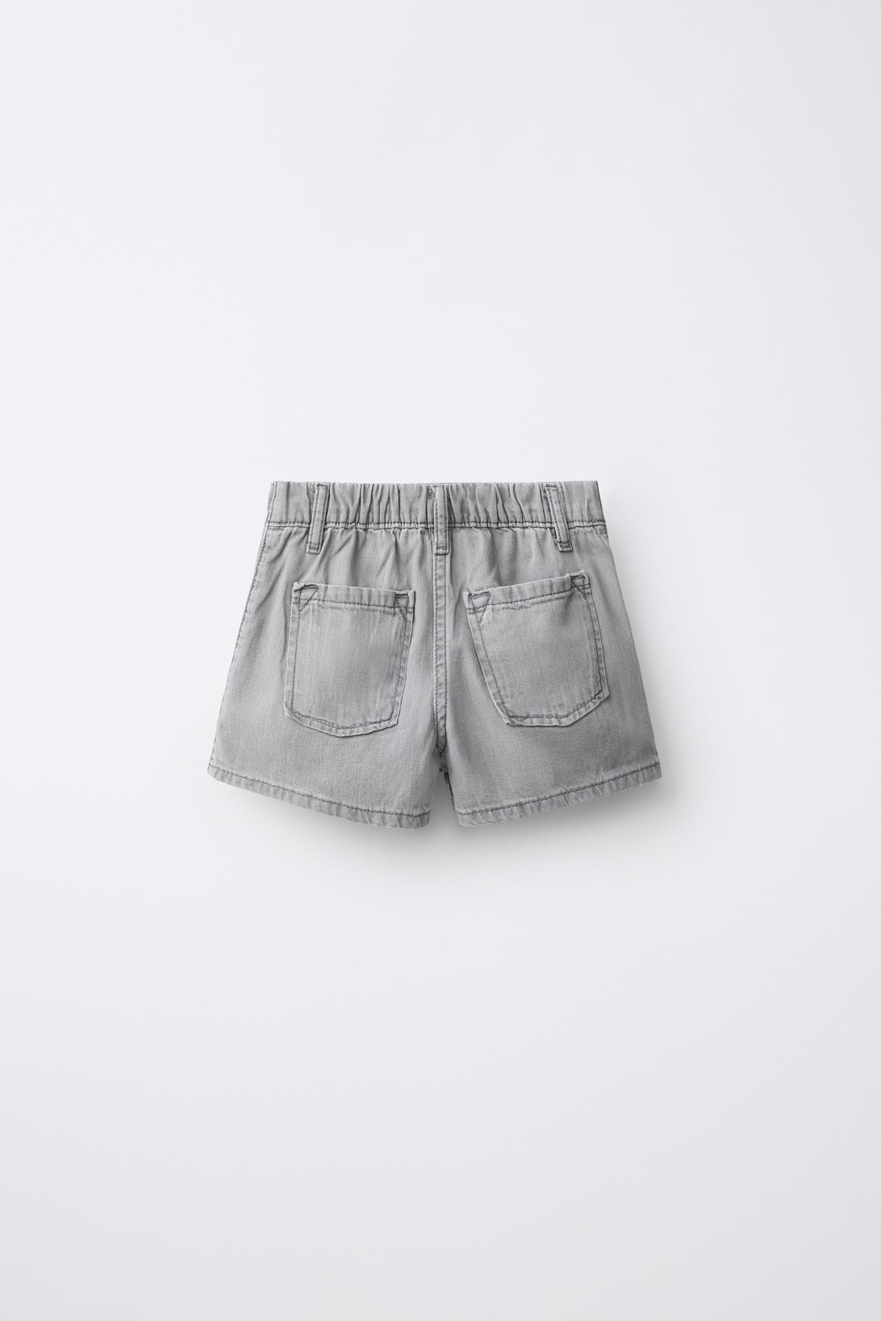 STUDDED DENIM BERMUDA SKIRT — Gray