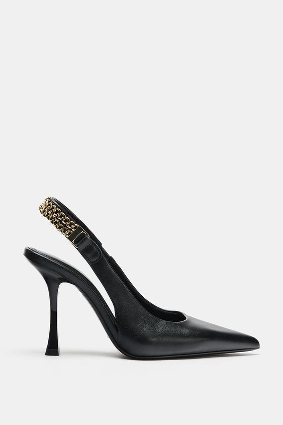 Zara CHAIN DETAIL SLINGBACK HEELS - Black - Image 0