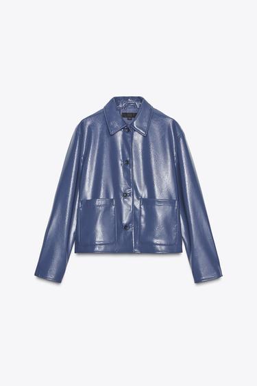 PATENT FAUX LEATHER JACKET - Mid-blue by Zara