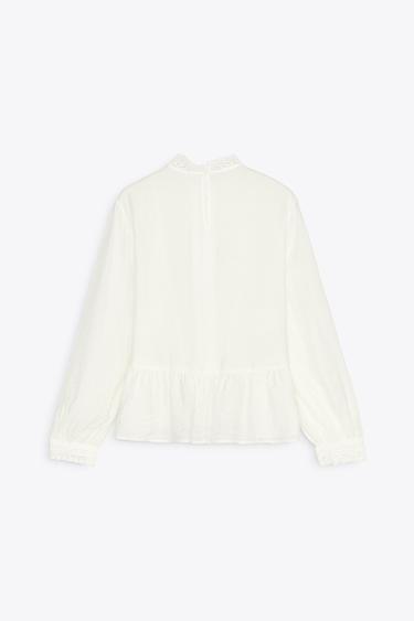 LACE TRIM BLOUSE - Oyster-white by Zara - Image 4