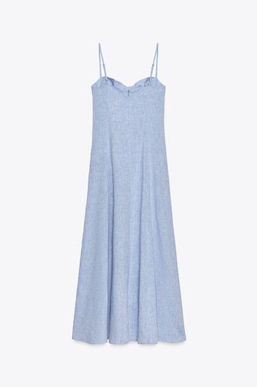 MIDI CORSETRY DRESS WITH LINEN BLEND - Blue by Zara - Image 7