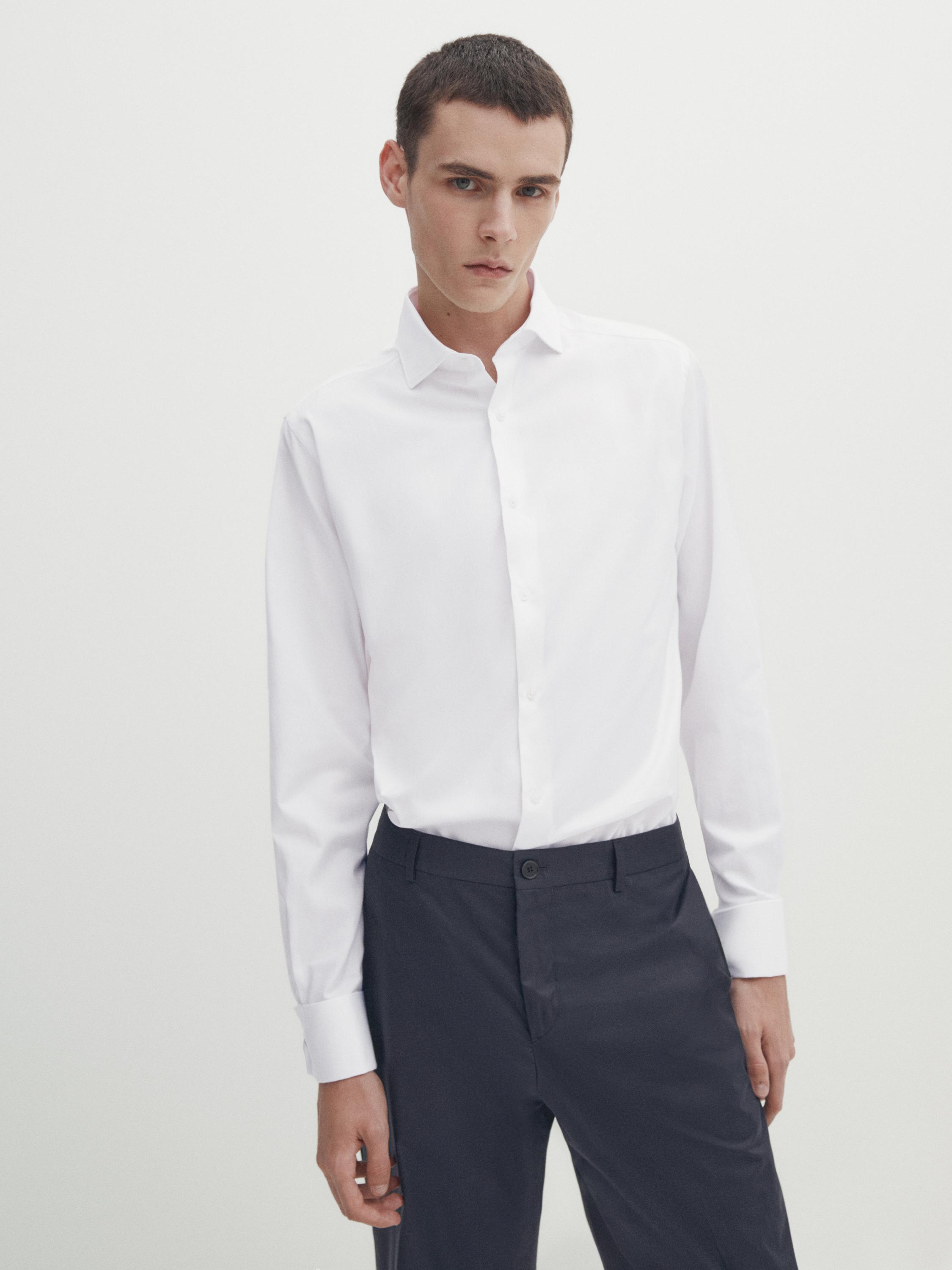 Slim fit cotton shirt with double cuffs