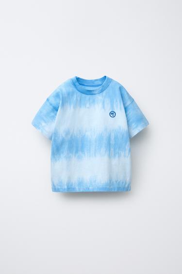 T-SHIRT TIE DYE BRODÉ - Bleu de Zara