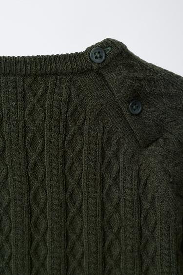CABLE-KNIT JUMPER - Dark green by Zara - Image 3