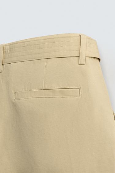 COTTON-LINEN BERMUDA SHORTS WITH BELT - Butter by Zara - Image 8