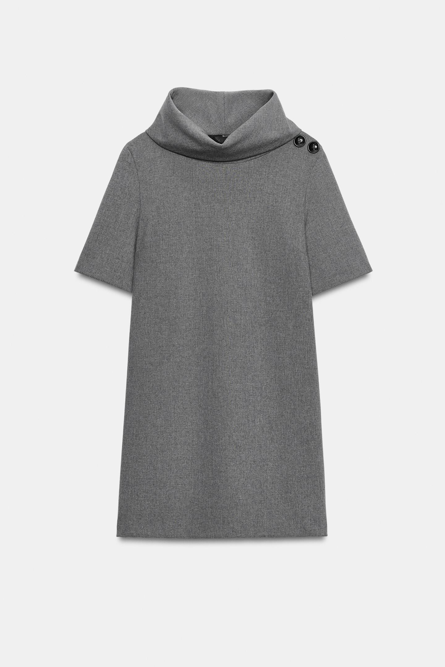 Женское платье Zara High-Neck Mini, цвет: Серый меланжевый — фото 7