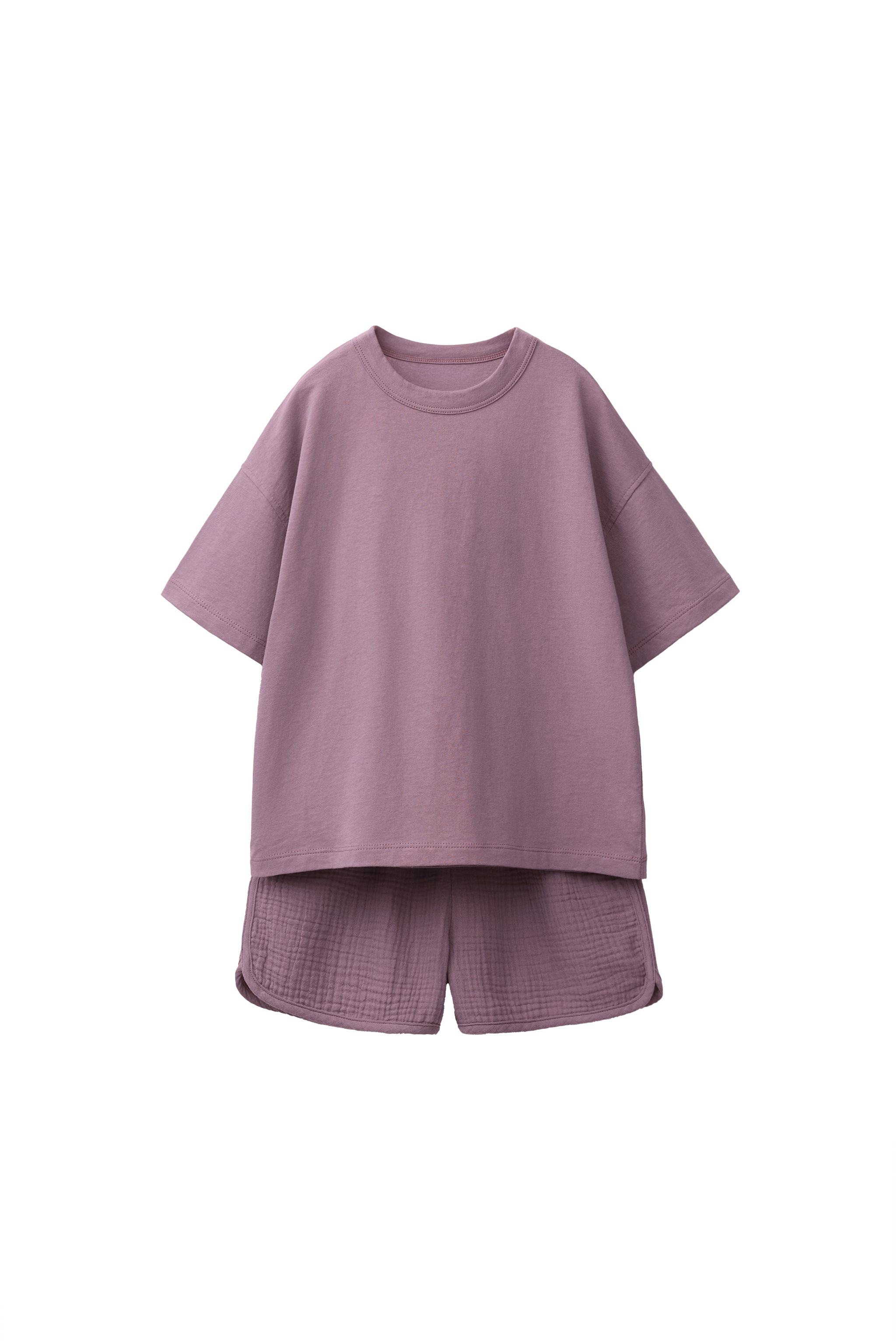 トップス andwang kirakira zip short pants set COMBINATION JOGGING T-SHIRT AND SHORTS SET - Burgundy | ZARA Canada