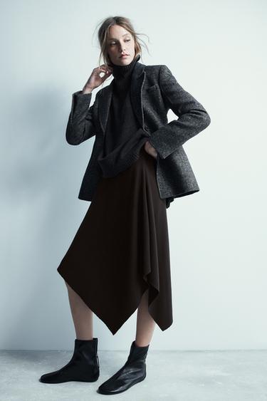 ASYMMETRIC KNIT MIDI SKIRT - Brown by Zara