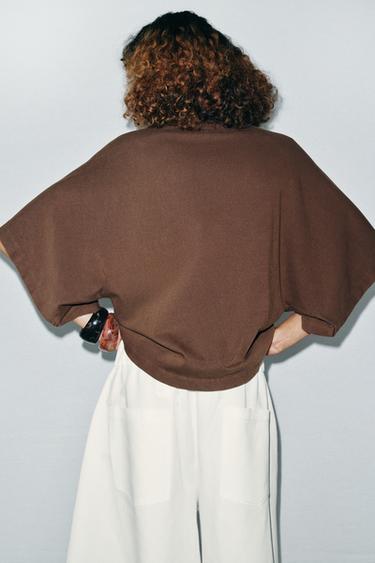 WASHED CAP SLEEVE T-SHIRT - Brown by Zara - Image 2