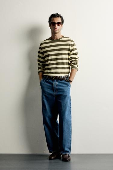 REGULAR FIT STRIPED JACQUARD T-SHIRT - Yellow by Zara - Image 0