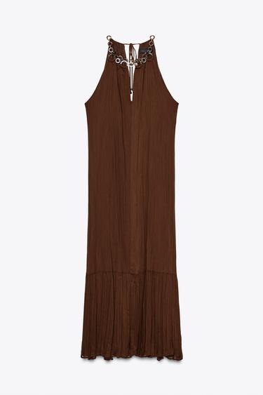 HALTER EYELET MIDI DRESS - Chocolate by Zara - Image 3