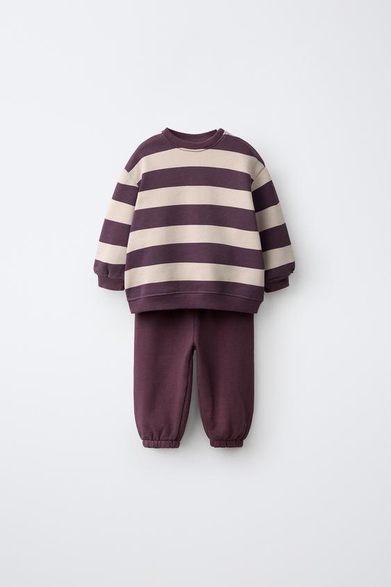 CONJUNTO SUDADERA Y PANTALÓN JOGGER RAYAS - Vino de Zara - Imagen 0