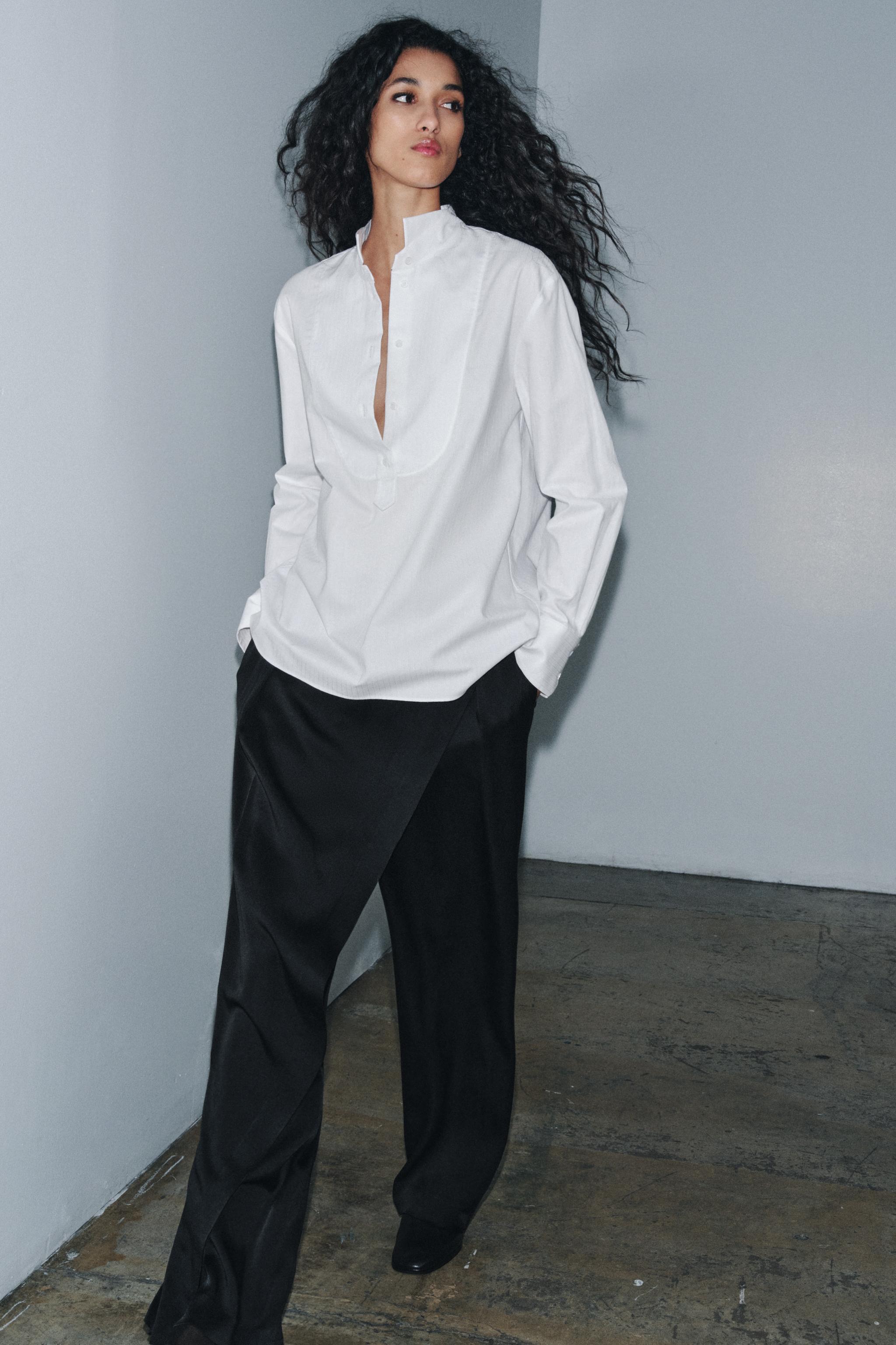 ZW COLLECTION BIB-FRONT POPLIN SHIRT - White | ZARA Canada