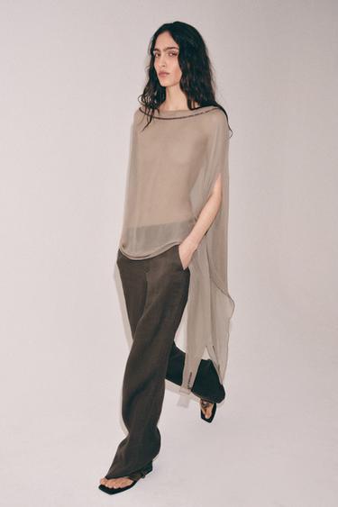 CAPE LONGUE 100% VISCOSE BRILLANTE - Marron / Taupe de Zara - Image 1