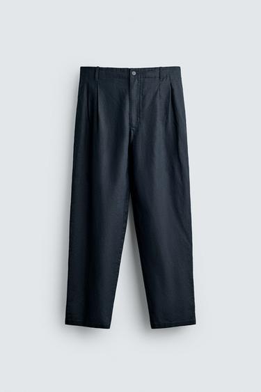 HEMP/COTTON RELAXED FIT TROUSERS - Dark navy by Zara